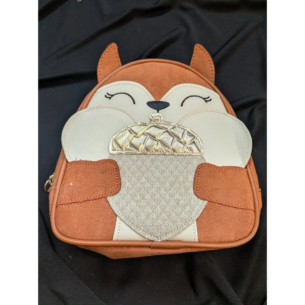 Bath & Body Works SQUIRREL empty cosmetic bag with faux leather velveteen-like